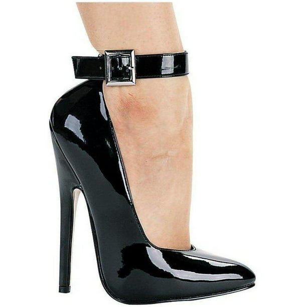 6 Women Summer Square High Heel Pumps PU Leather Pointed Toe Shoes Black 